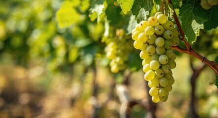 Fototapeta premium fresh white grape fruit on vine with copy space for text or design