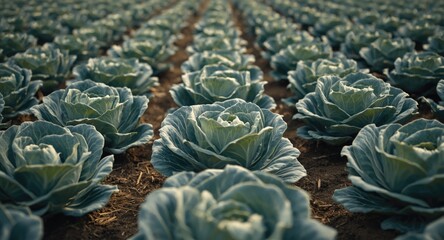 Obraz premium Extensive crop area cultivating large cabbage plants