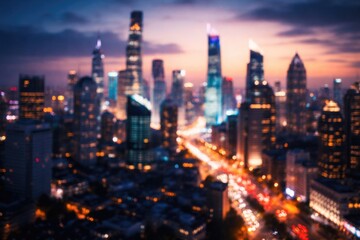 Fototapeta premium Blurred urban backdrop featuring vibrant cityscape and unique architectural designs