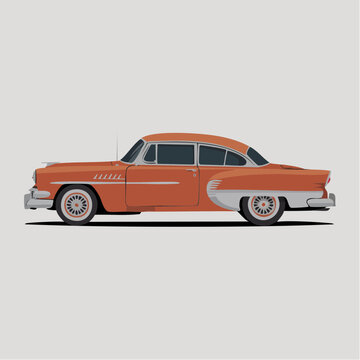 Vintage orange 1950s classic car illustration with chrome accents