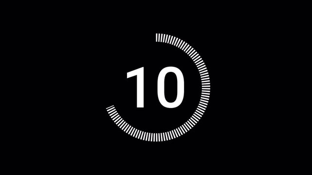 15 second countdown timer from 15 to 0 seconds  animated with circle on black background, 4k video