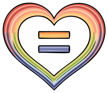Rainbow Heart Symbolizing Equality and Love with Equal Sign