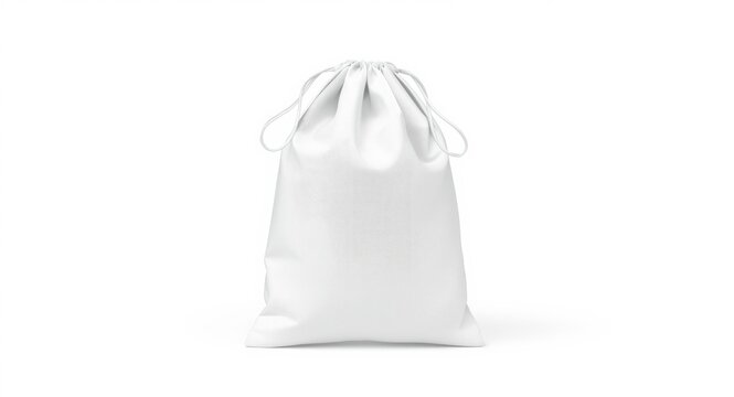 White drawstring bag packaging isolated on plain white background