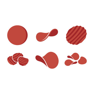 Ketchup Chips flat color Illustration Crispy Snack Vector Set Crispy Ketchup Chips with Seasoning Junk Food Illustration Delicious Ketchup Potato Chips Vector Spicy Potato Chips Illustration 