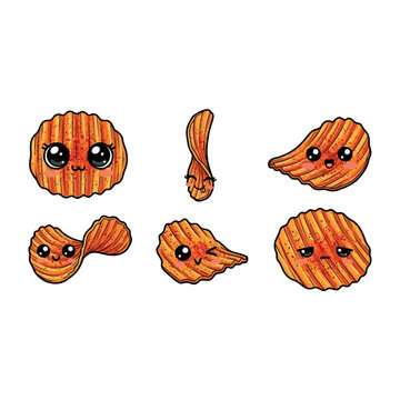 Ketchup Chips Illustration Crispy Snack Vector Set Crispy Ketchup Chips with Seasoning Junk Food Illustration Delicious Ketchup Potato Chips Vector Spicy Potato Chips Illustration 