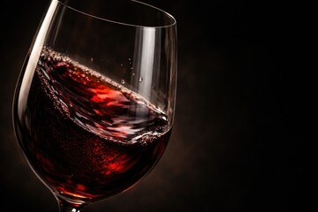 Fototapeta premium Close up of a wine glass showcasing dark red wine texture with copy space