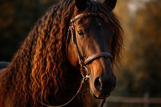 Detailed close up portrait of a fiddler horse head with textured mane