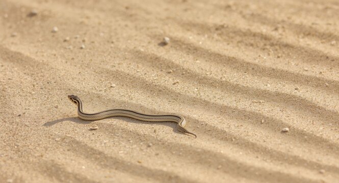Youthful hognose snake on textured sandy trail with soft natural lighting
