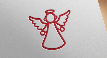 Fototapeta premium Cartoon Christmas angel outline with heart for apparel logo or emblem design
