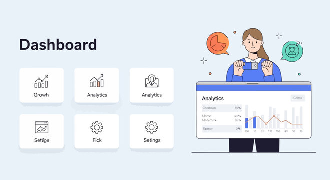 Business dashboard, analytics interface, infographic elements, vector icons, corporate report template