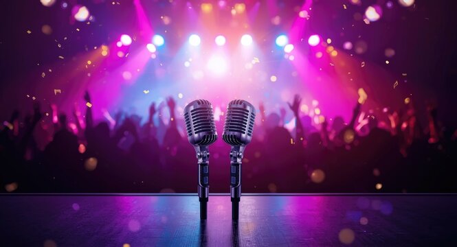 Two microphones prepared for a joyful karaoke performance