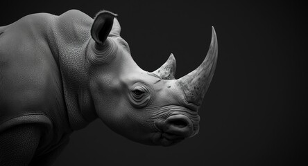 Fototapeta premium Monochrome portrait of a rhinoceros exhibiting watchful traits