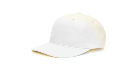 Fototapeta premium White cap photographed with a soft yellow tint on a plain white background