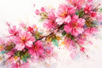 Naklejka premium A colorful painting of vibrant pink blossoms on pristine white background