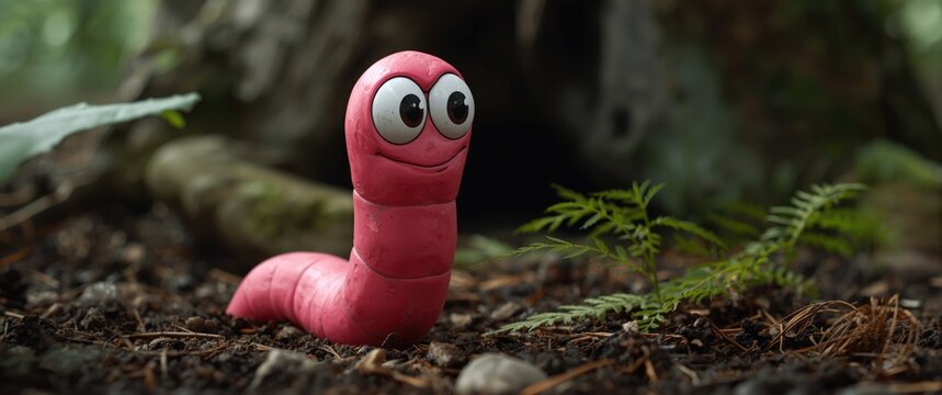 Vibrant pink worm drawn in a humorous and cute cartoon style