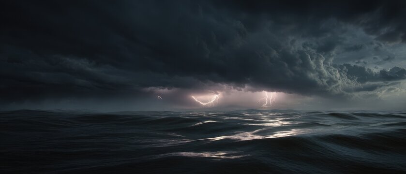 Lightning Over Turbulent Ocean During Storm