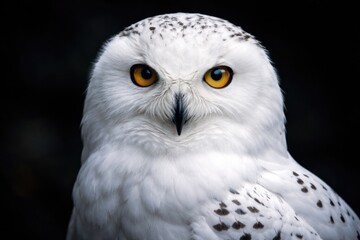 Naklejka premium Closeup portrait of a white owl against a dark background