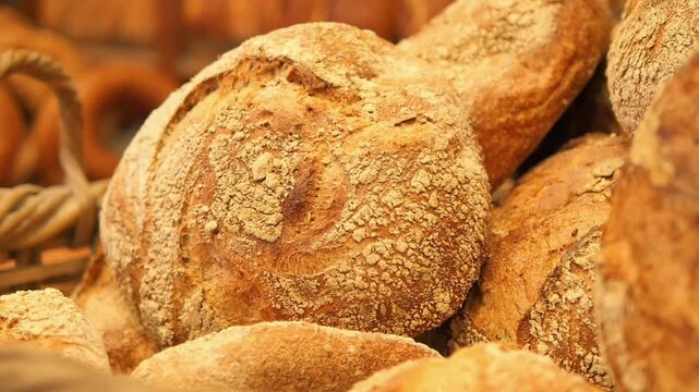 Fresh bread baking in a local bakery during the morning