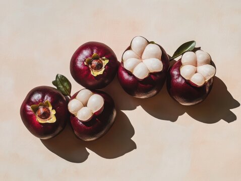 Delicious mangosteen fruits tropical market food photography natural light close-up culinary delight