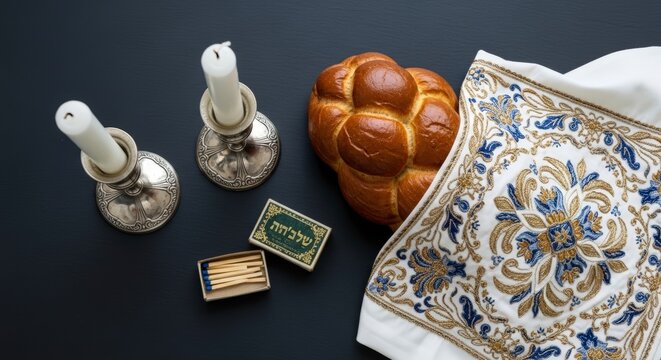 Traditional Jewish Shabbat table setting.