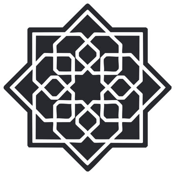 Intricate geometric pattern design inspired by Islamic art and culture showcasing interconnected white lines within a dark gray octagon shape