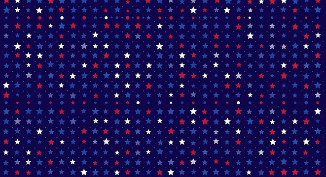 memorial day seamless pattern with red, white and blue stars on dark blue background