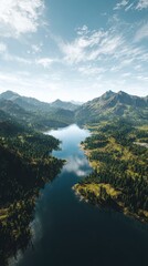 Obraz premium Aerial View of Mountain Lake Landscape
