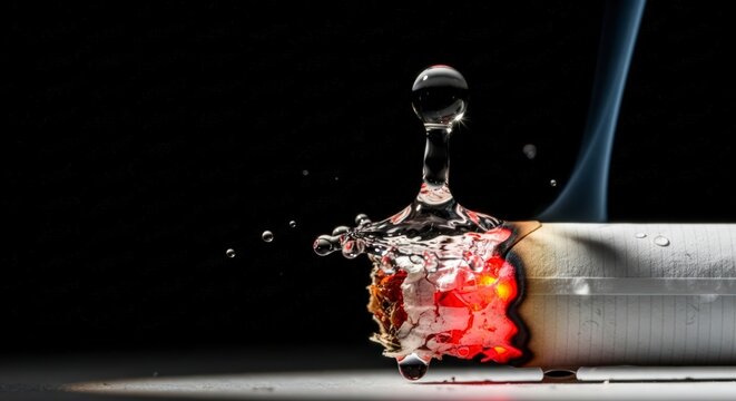 Cigarette with water splash on ember.