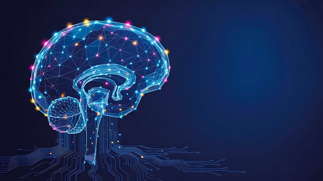 Digital human brain with glowing connections representing artificial intelligence and neural network technology
