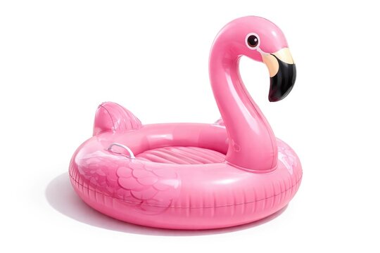 Pink Inflatable Flamingo Pool Float Isolated on White Background