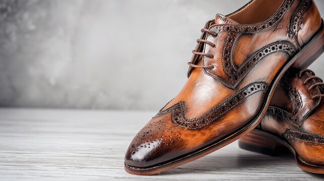 shoemaking. Elegantly displayed handcrafted leather shoes in a close-up, premium product presentation. lifestyle magazines.