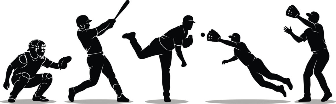 Baseball Player Silhouettes Action Set
