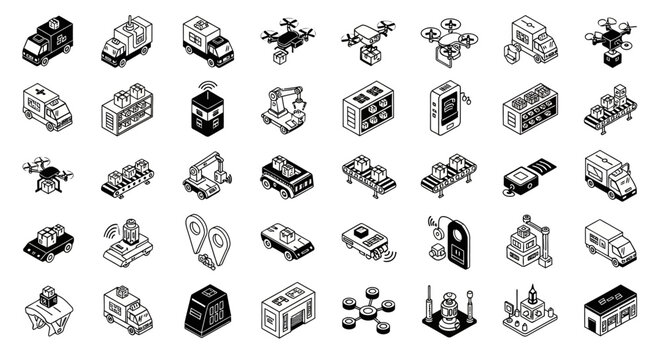 Isometric Delivery and Logistics Icons Set for Modern Transportation.