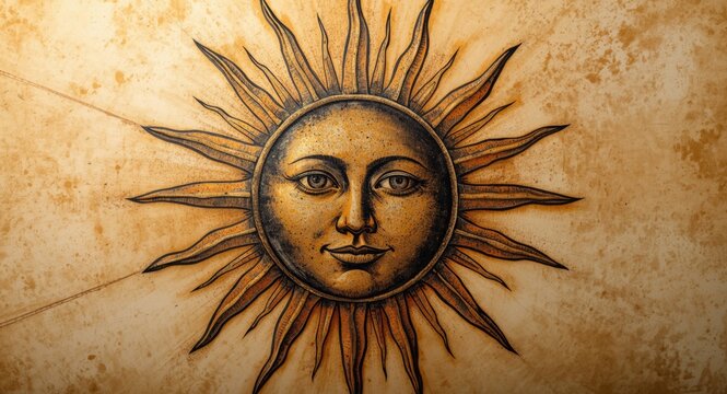Sophisticated sun tattoo pattern showcasing detailed ray extensions and highlights