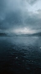 Fototapeta premium Stormy Lake with Rain and Fog