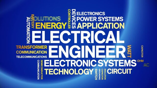 Electrical Engineer animated word cloud-text design animation tag kinetic typography seamless loop.