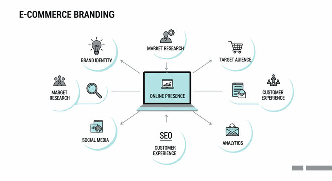 E-commerce branding, online business, digital marketing, SEO optimization, web analytics vector