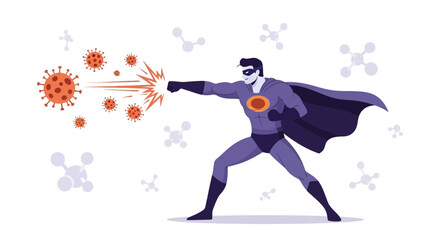 Fototapeta premium Superhero fighting virus, immune system defense, coronavirus pandemic concept