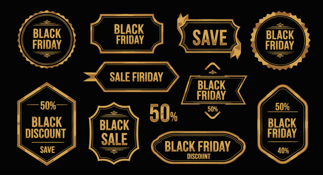 Golden Black Friday Sale Labels.