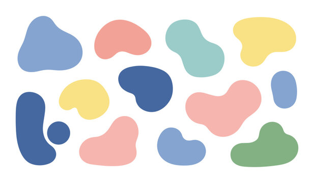 Colorful abstract blobs in pastel shades of blue pink yellow and green