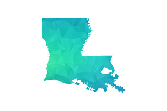 Louisiana Map - Polygon Style Vector Illustration in Green and Blue Gradient, Low Poly Geometric Design, Isolated on White Background, Perfect for Infographics and Learning Use.