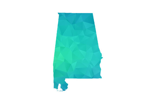 Alabama Map - Polygon Style Vector Illustration in Green and Blue Gradient, Low Poly Geometric Design, Isolated on White Background, Perfect for Infographics and Learning Use.