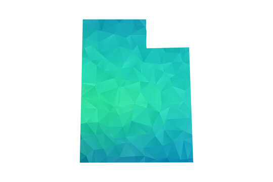 Utah Map - Polygon Style Vector Illustration in Green and Blue Gradient, Low Poly Geometric Design, Isolated on White Background, Perfect for Infographics and Learning Use.