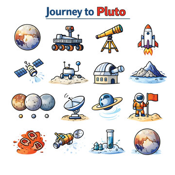 Journey to Pluto Concept Illustration, Distant Dwarf Planet Exploration, Cosmic Space Travel Vector Design