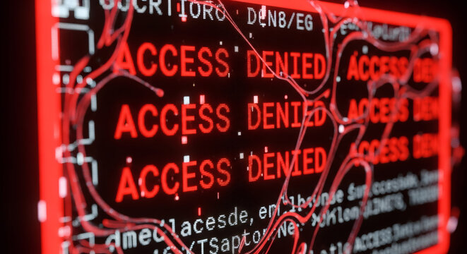 サイバーセキュリティの脅威 不正アクセス拒否の警告画面 赤いデジタル表示 緊迫した背景素材