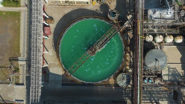 Wastewater treatment plant in chemical factory industrial infrastructure
Aerial view of wastewater treatment facility in chemical plant India
Industrial wastewater treatment system in manufacturing pl