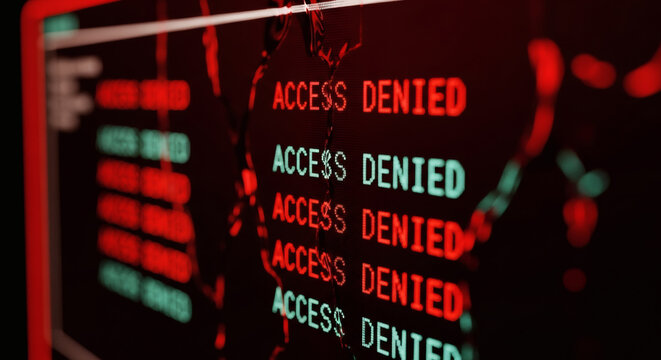 サイバー攻撃によるアクセス拒否の警告画面 赤い光 緊迫感 セキュリティ対策のイメージ