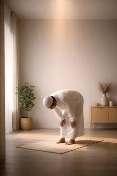 Muslim Person Performing Rukuk Prayer in Bright Clean Space