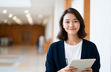 Obraz premium Successful Asian businesswoman with a tablet, professional leadership and corporate career