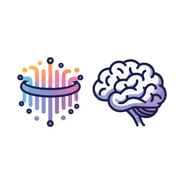 Neural network icons, data science brain graphics, innovation conference poster, research lab session, algorithm training, technology education branding vector